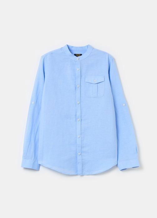 Chemise - OVS KIDS - CAMICIA COREANA - Bleu clair - 55% lin - 45% coton - Garçon