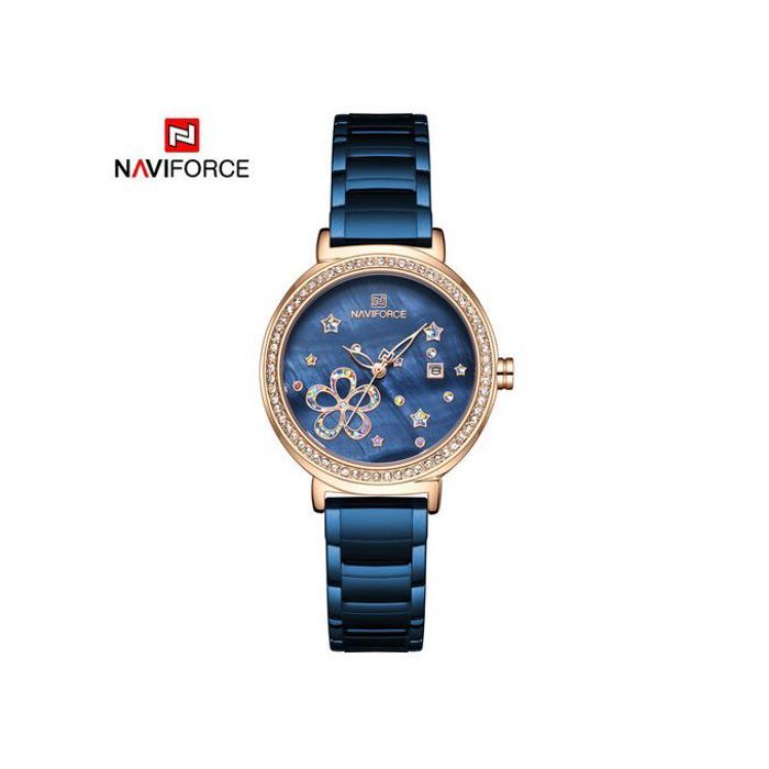 Montre Naviforce Femme Quartz Strass Acier Inoxydable Bleu Étanche avec Boîte - NF5016