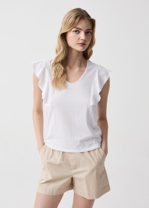 Top Femme - OVS HOUSEBRAND - Ruffle - Noir - Optical Blanc - Adulte