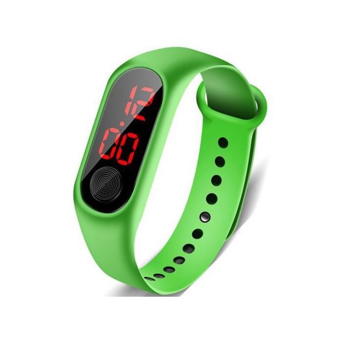 Montre Numérique Sport - Étanche - LED - Silicone - Verte