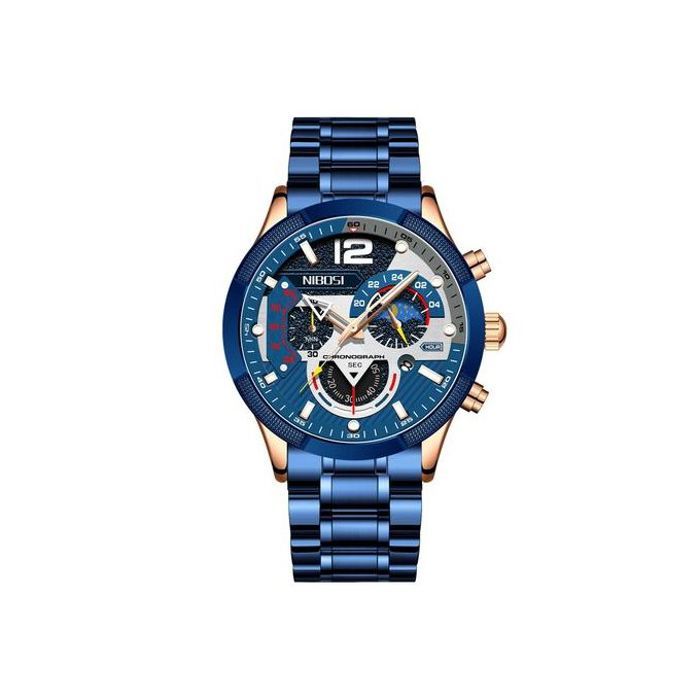 Montre Homme Nibosi - Sport - Acier Inoxydable - Noire - Étanche 3 ATM
