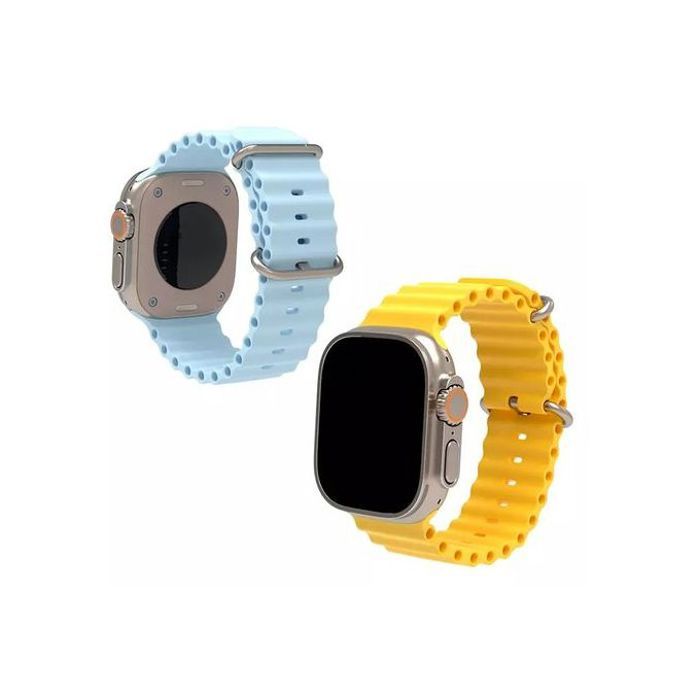 Bracelet Silicone, Compatible Apple Watch 42/44/45/49mm - Series 1 à 8, SE et Ultra - Bleu Ciel/Jaune (Lot de 2)