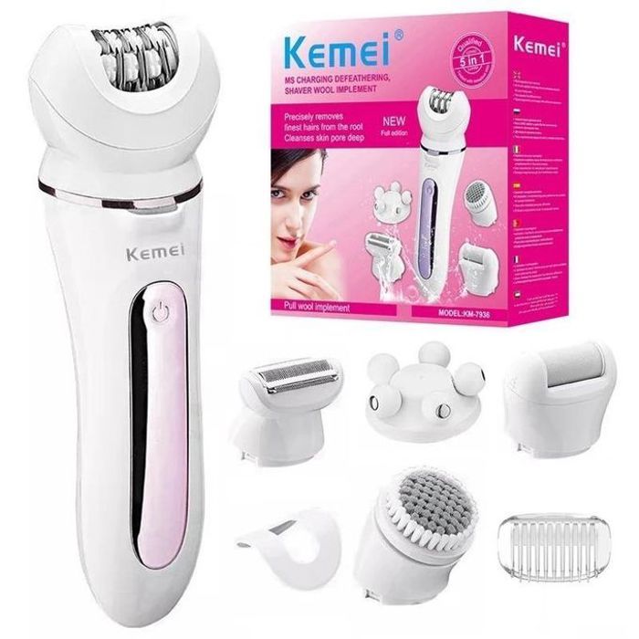 Kemei Épilateur Électrique 5 en 1 - Rasoir Visage & Corps - Machine à Raser Jambes
