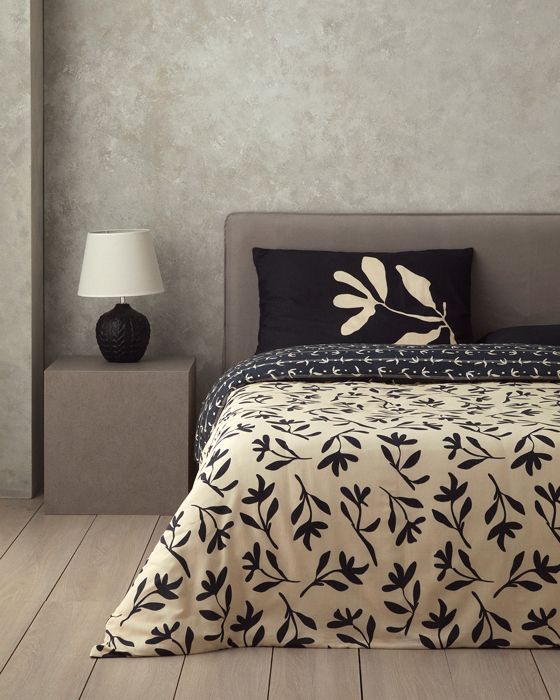 Parure de lit en coton doux imprimé numériquement pour une personne, Vinette, coloris beige, dimensions 160 × 220 cm
