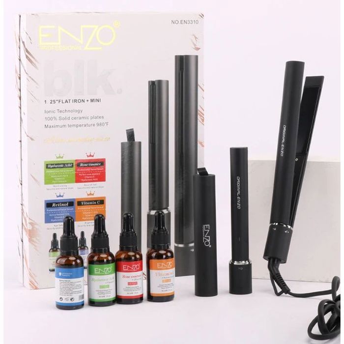 Fer À Friser Et Lisseur De Coiffure + Mini Plaque Rechargeable En Céramique