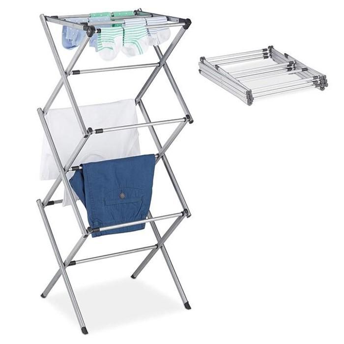 Séchoir à linge acier,Étendoir à Linge à chevalet , pliable Robuste 3 niveaux