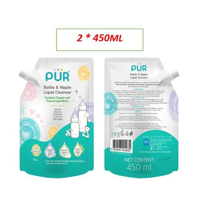 Nettoyant Biberons et Tétines Pur - 2 Sachets de 450ml