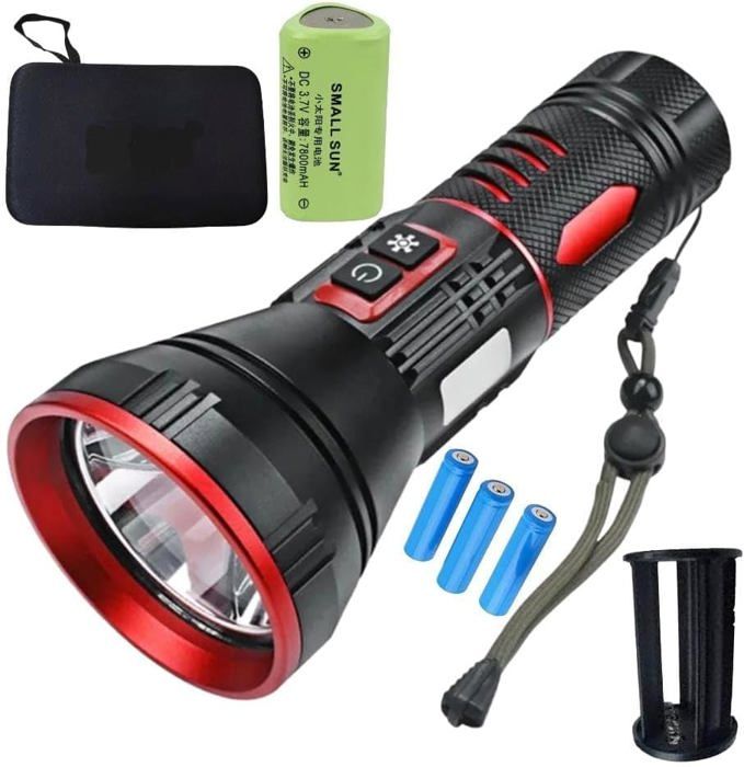 Lampe de poche LED  avec une portée de 1000 mètres, 7 modes, lumière latérale forte rouge et blanche,