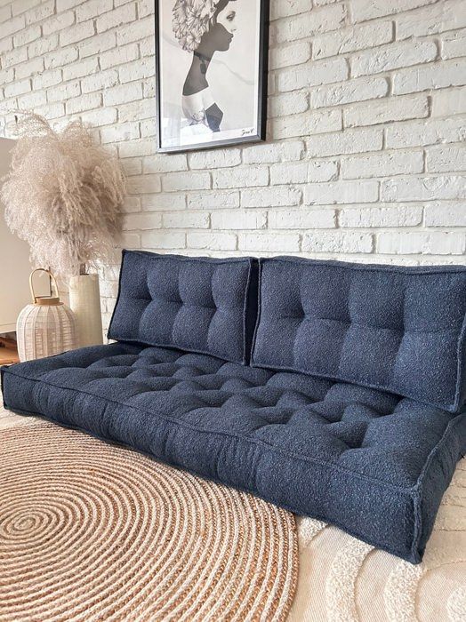 Banquette - Non spécifié - 3 places - Tissu bouclé - Bleu marine - Déhoussable