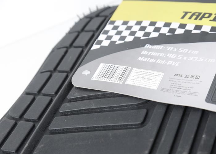 Tapis de voiture - 4 pièces - PVC - Noir - Durable et facile à nettoyer - Motif Aléatoire