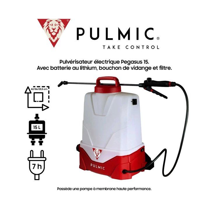 Pulvérisateur Électrique Pyulmic pegasus 15 avec batterie au lithium,bouchon de vidange et fltre