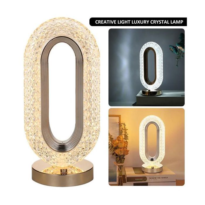 Lampe de Table LED Tactile en cristal de LUXE  Circulaire, Sans Fil, Abat jour Cristal