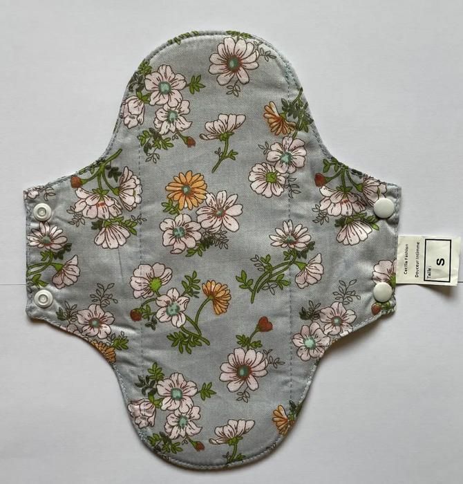 Serviette Hygiénique Lavable - Gris - Taille L - Lot de 4 - Barrière Anti-Fuites