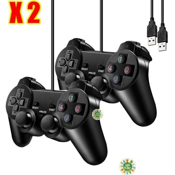 Pack de 2 Manettes de Jeu Filaires USB pour PC - Noir (Plug and Play, Retour de Vibration, Compatible Windows 11, 10, 8, 7, XP)