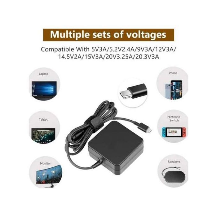 Chargeur Type C  pour PC Portable Lenovo, HP, Dell - Adaptateur Secteur USB-C pour MacBook Pro