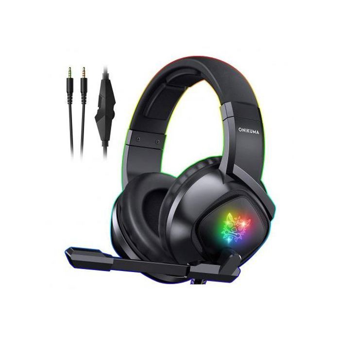 Casque de Gamer Onikuma - Compatible PS4, Xbox One, Téléphones, PC (Son Stéréo, Microphone Omnidirectionnel, Lumières LED)