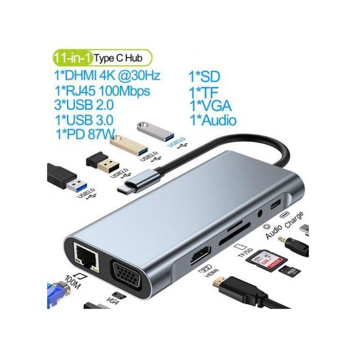 Adaptateur Hub USB-C 11 en 1 avec HDMI 4K