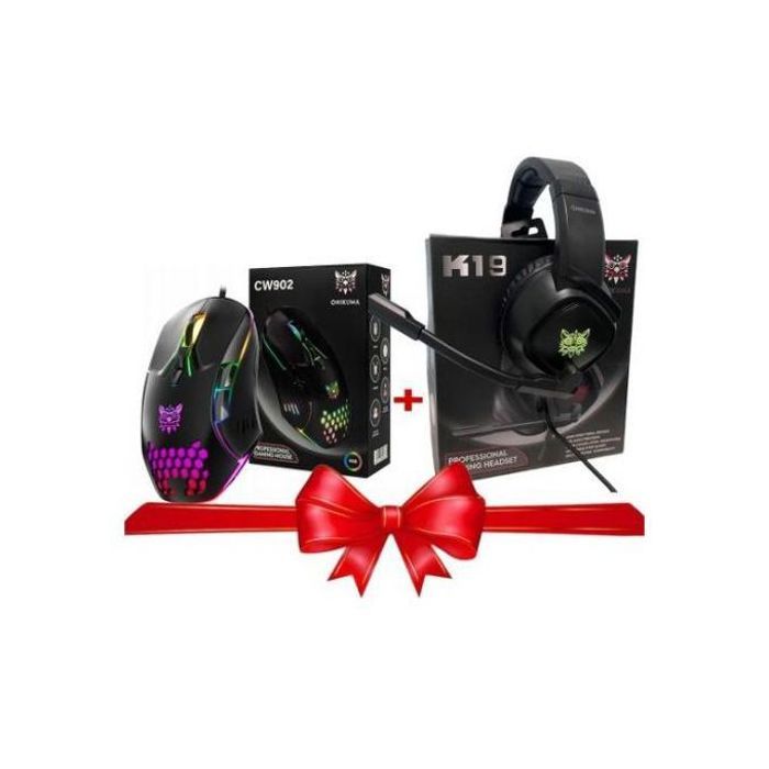 Pack 2 en 1 Gaming Onikuma - Casque K19 + Souris CW 903 (Son Surround 4D, Microphone, Rétroéclairage RVB)