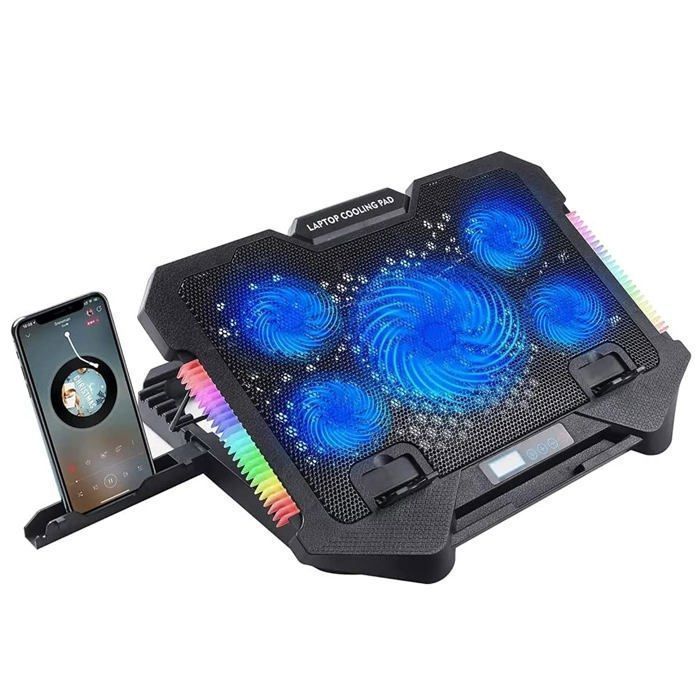 Support de refroidissement - S500 - S500 Gaming - 5 ventilateurs LED - Support téléphone - 2 ports USB