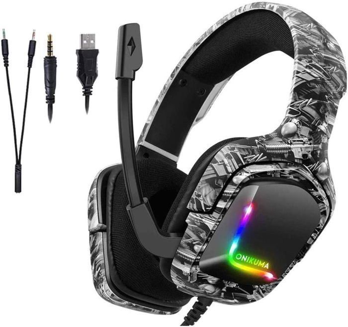 Onikuma Casque Gaming Gamer de jeu LED  K20 avec micro antibruit - Militaire