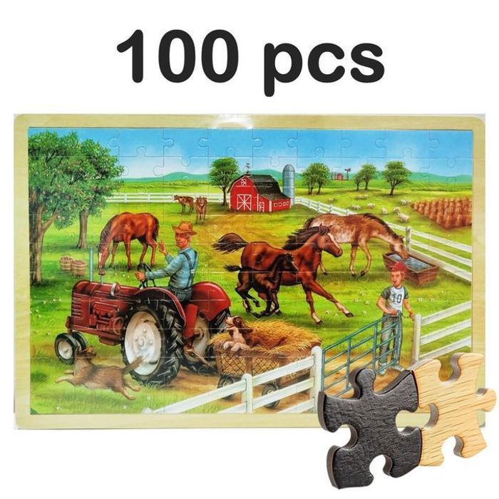 Puzzle en bois 100 pcs 45x30cm version Ferme