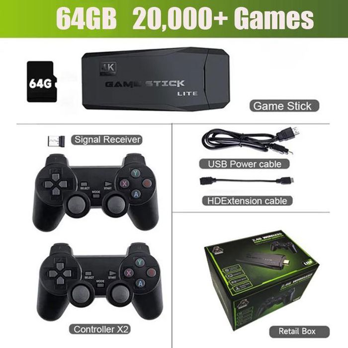 Console de jeu vidéo avec double manette sans fil,2.4G, 4K,20000 jeux,64 Go,jeux rétro pour PS1,GBA,cadeau de Noël pour garçon