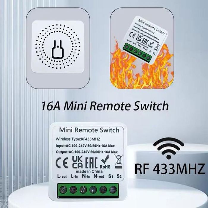Mini Joli Intelligent RF de 433 MHz, Télécommande Sans Fil, Interrupteurs d'Éclairage 16A, Récepteur de Citations