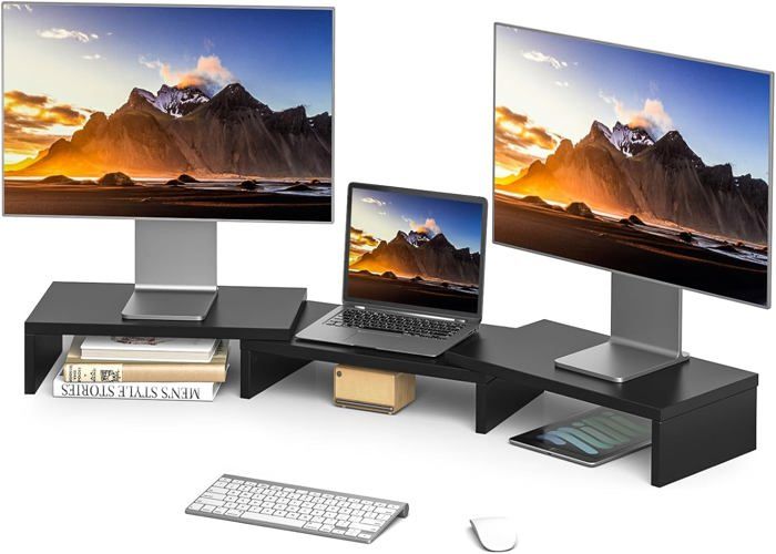 Support PC Double TV Riser Support Moniteur Ordinateur Bureau Organiseur 3 Etagère