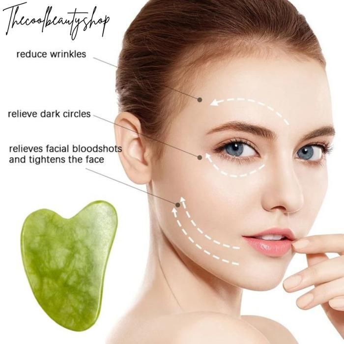 THE COOL BEAUTY SHOP - Gua Sha Jade - Outil de massage visage - Anti-stress - Relaxation - Grattoir Facial