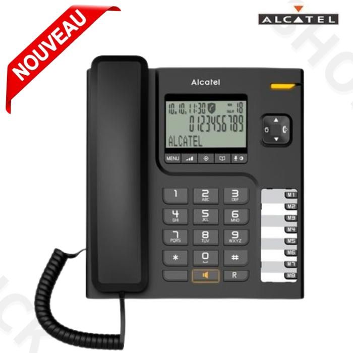 Alcatel Téléphone Filaire T76 – Fonction Mains Libres – Écran LCD – Noir