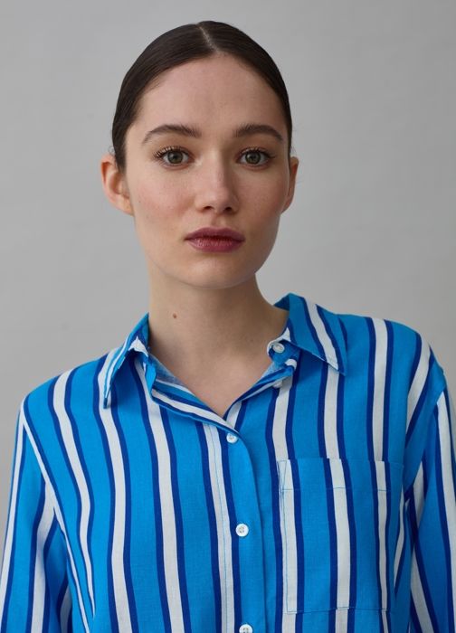 Blouse - PIOMBO - STRIPES BLOU RIGHE - Blanc/Bleu - 55% LIN - 45% VISCOSE