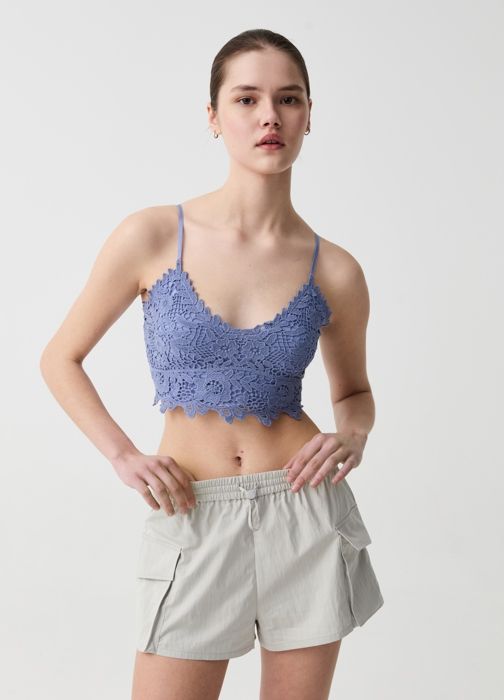 CROP TOP IN PIZZO CREAM - Indigo Blue