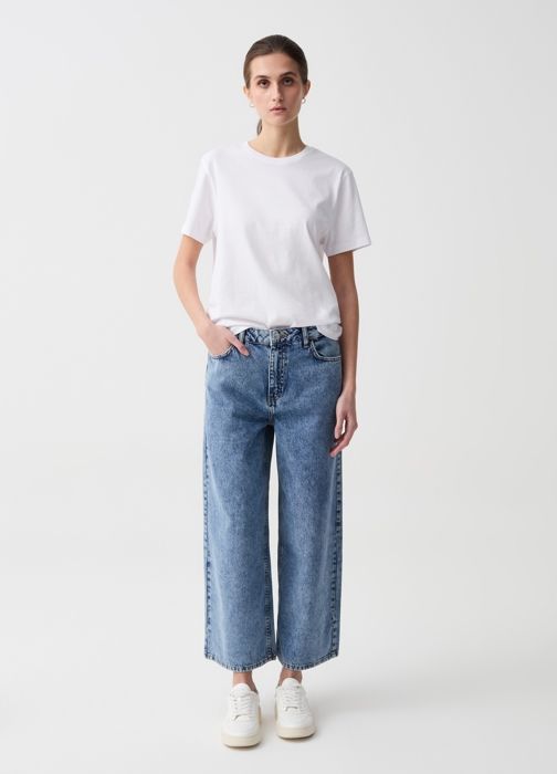 WIDE LEG COL POWDER PINK - Medium Wash