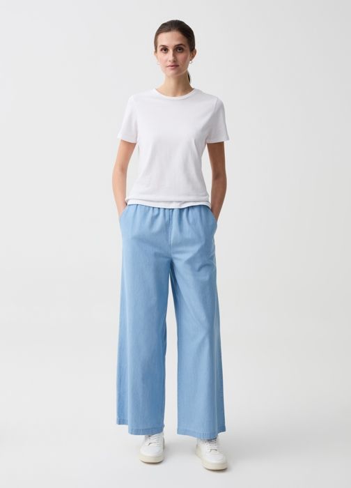 Pantalon Palazzo - OVS HOUSEBRAND - Medium Blue - 100% Coton - Light Wash - Femme