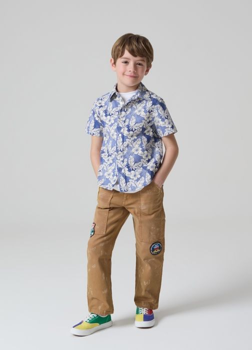 Chemise AOP Multicolore - PIOMBO KIDS - Blanc/Bleu - 100% Coton - Garçon - Col Chemise