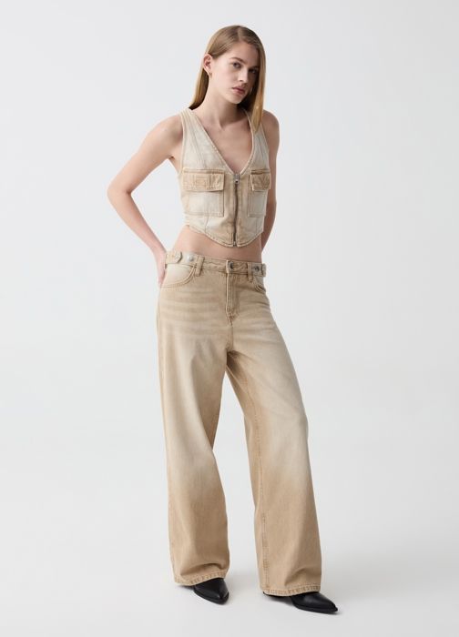 Gilet Worker - B.ANGEL - Beige - 100% Coton - Sans Manche - Femme