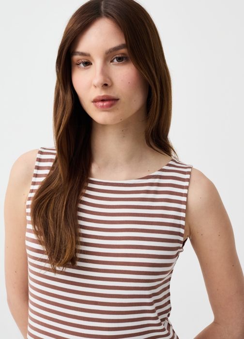 Débardeur - OVS HOUSEBRAND - LARK - Blanc/Marron - 95% Viscose - Sans manche