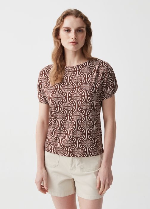 T-shirt - OVS HOUSEBRAND - GRAPE KISS - Blanc/Marron - 95% Viscose - Manches courtes