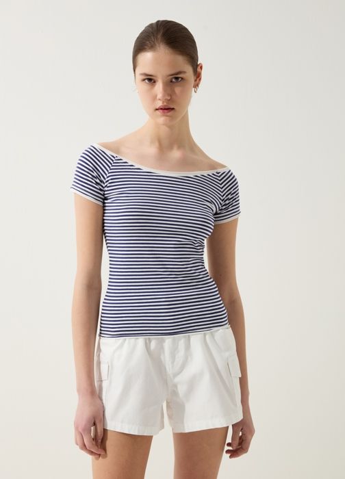 TSHIRT BASIC BLACK - White/Blue