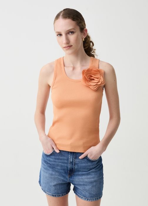 Débardeur Femme - OVS HOUSEBRAND - Beige - 100% Coton - Sans Manche - Peach Orange