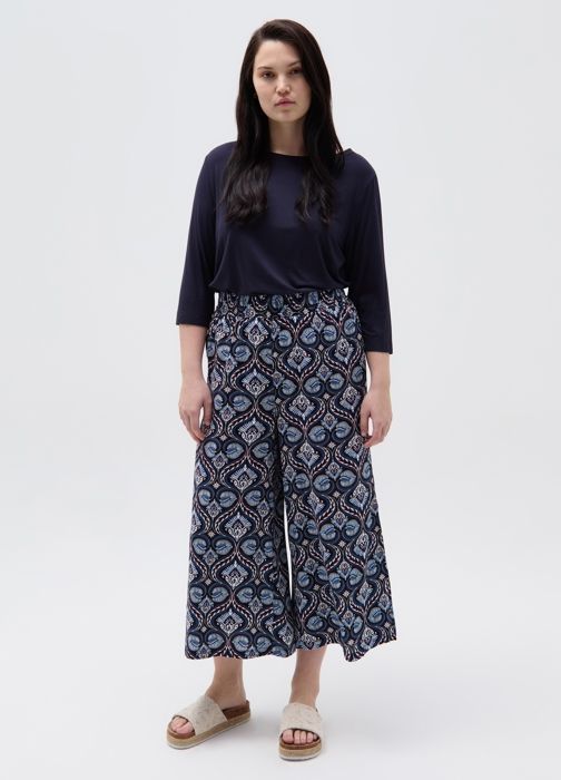 Pantalon large - MYA - AOP BIANCO/BLU - 100% Viscose - Couleur Blanc/Bleu - Coupe Loose