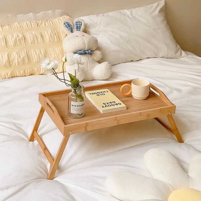 Plateau de lit en bambou pour petit-déjeuner avec pieds pliables