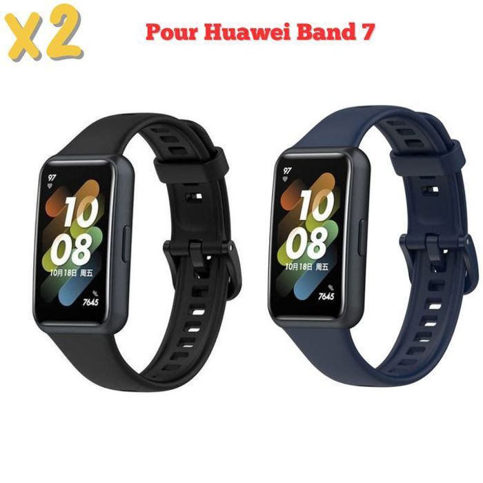 2 X Bracelet de rechange pour Huawei Band 7 Strap - Noir + Bleu (Montre Non Incluse)