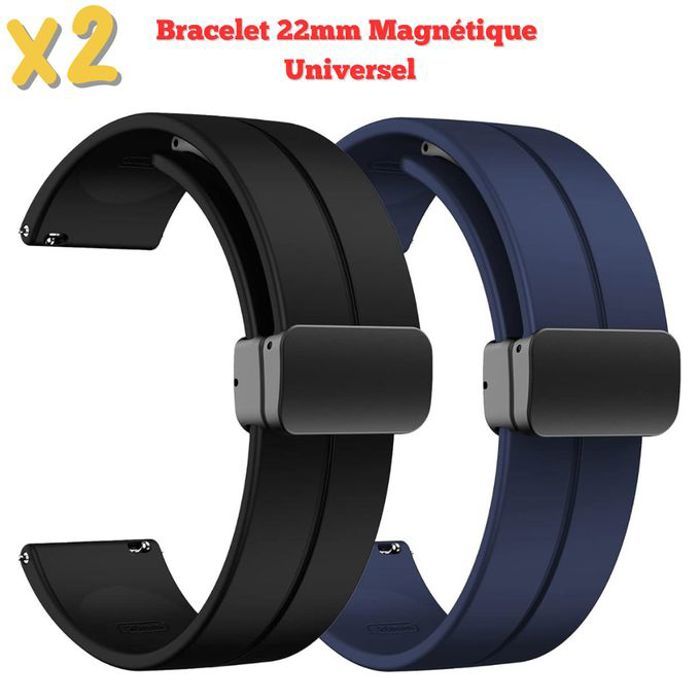 Pack 2 X Bracelet de rechange Magnétique en silicone 22mm Universel