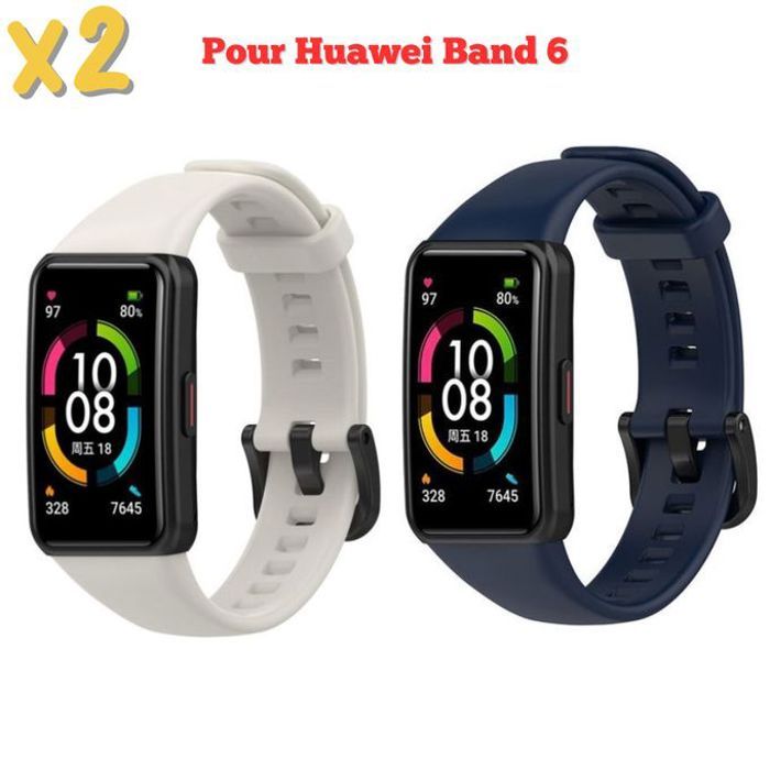 2 X Bracelet de rechange pour Huawei Band 6 Strap - Ceinture Bleu + Beige (Montre non Incluse)