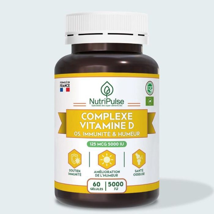 Complexe Vitamine D 5000 IU  Santé des Os, Immunité & Humeur 125 mcg 60 Gélules