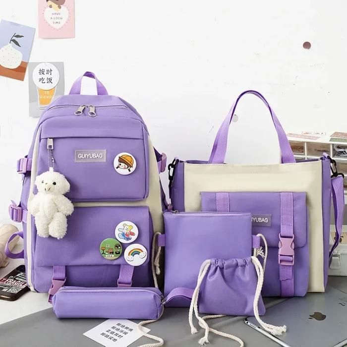 Cartable Scolaire Mauve - SET de 5 Pièces - Backpack - School bag différents motifs peluche non inclus