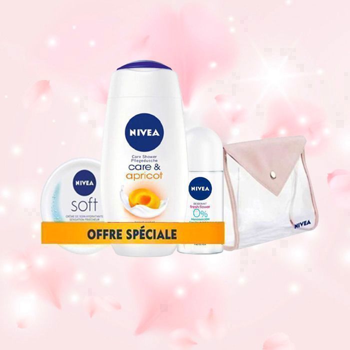 Trousse Femme Nivea : Gel douche 250ml + Déo Bille Fresh flower 50ml + Nivea Soft 50ml