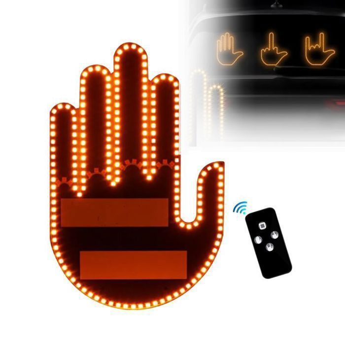 Lampe de Doigt du Milieu LED pour Voiture – Accessoire Fun avec Télécommande, Signe Lumineux de Fenêtre Arrière