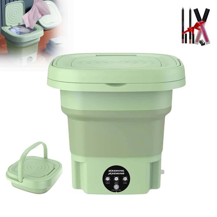 Machine à Laver Portable Mini Pliable avec Essoreuse – Idéale pour Appartement, Université, Voyage Vert + Pack Huda Beauty Gratuit